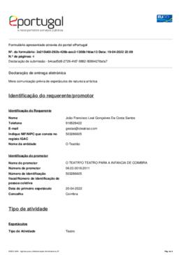 Declaração - comunicação prévia de espetáculos de natureza artística